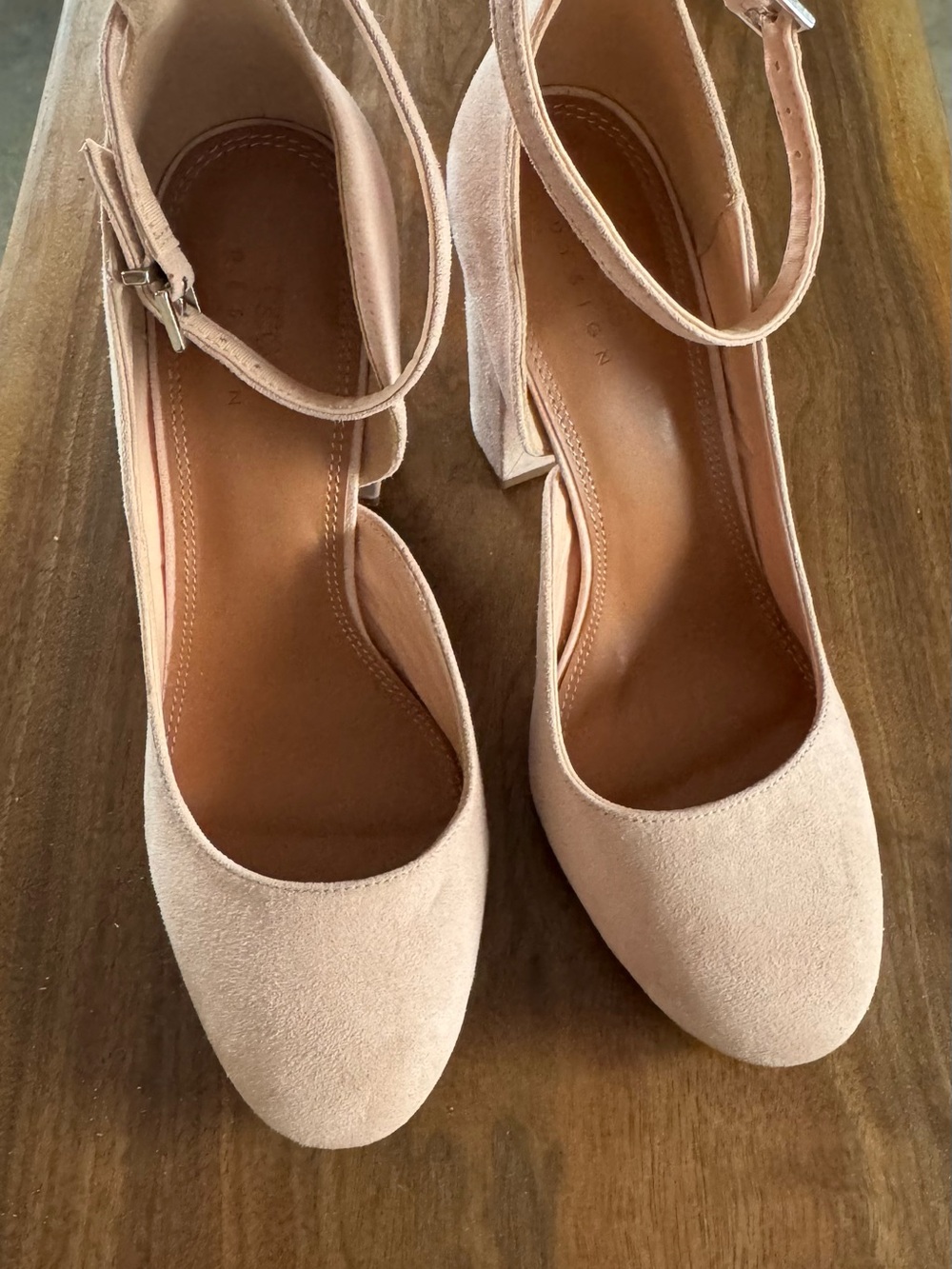 ASOS Blush Pink Suede Block Heel Pumps with Ankle Strap